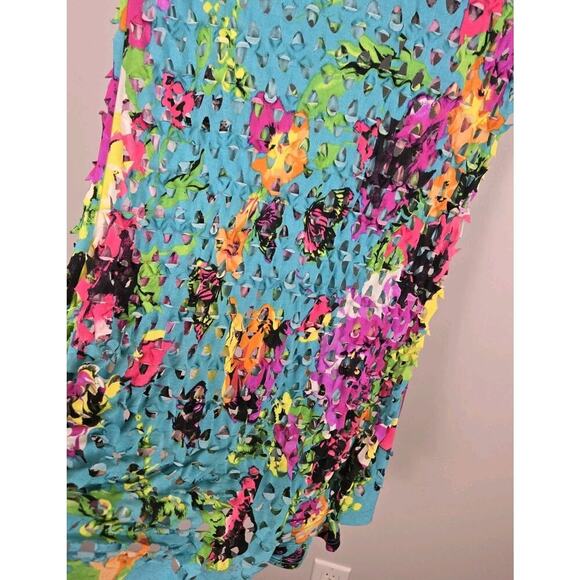 Neon Abstract Floral Cutout Swim Coverup Mini Dress MED Indie Sleeze Sexy Beach - Picture 6 of 7